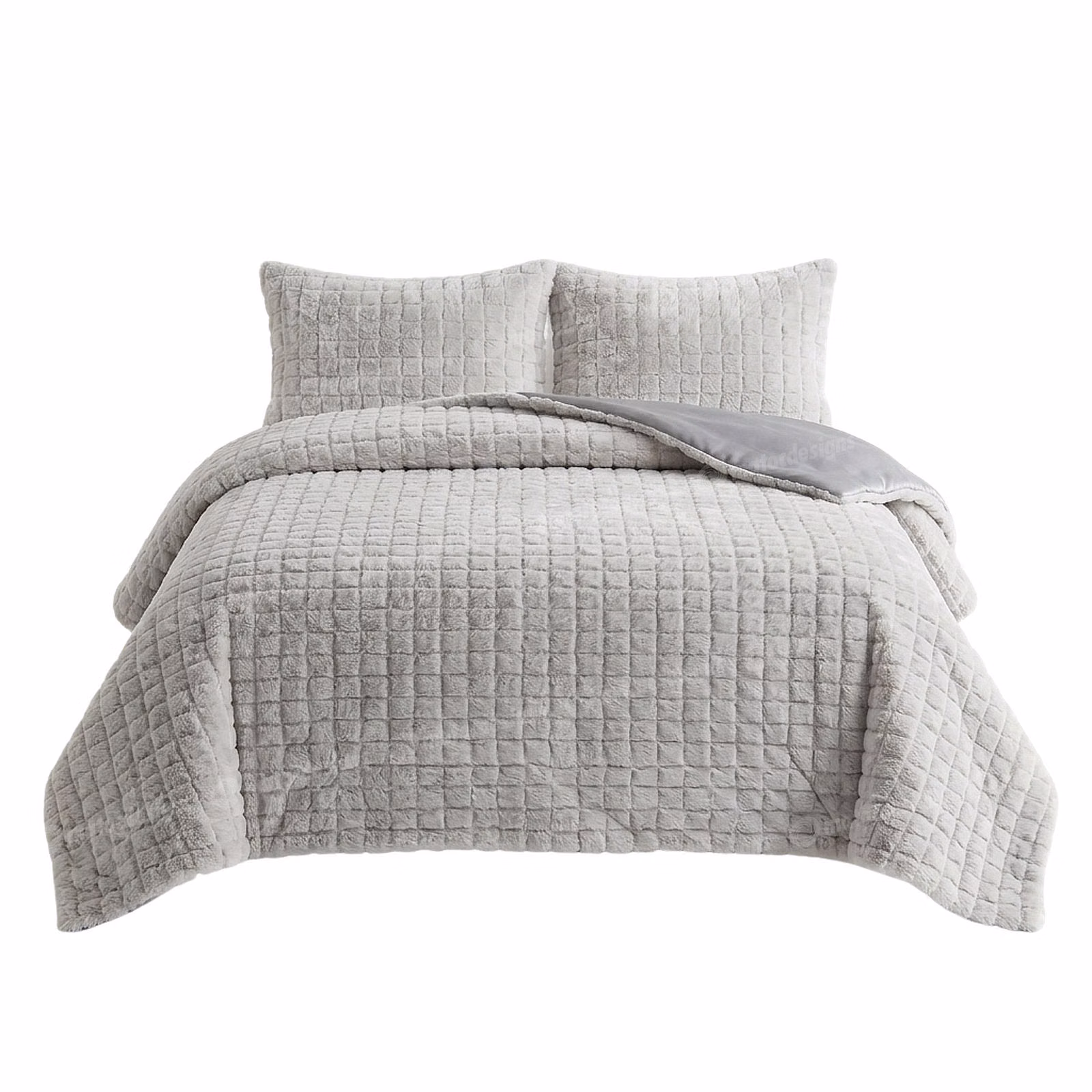 Serene Rabbit Fur Comforter Set - Super King 260cm x 230cm - Silver Grey