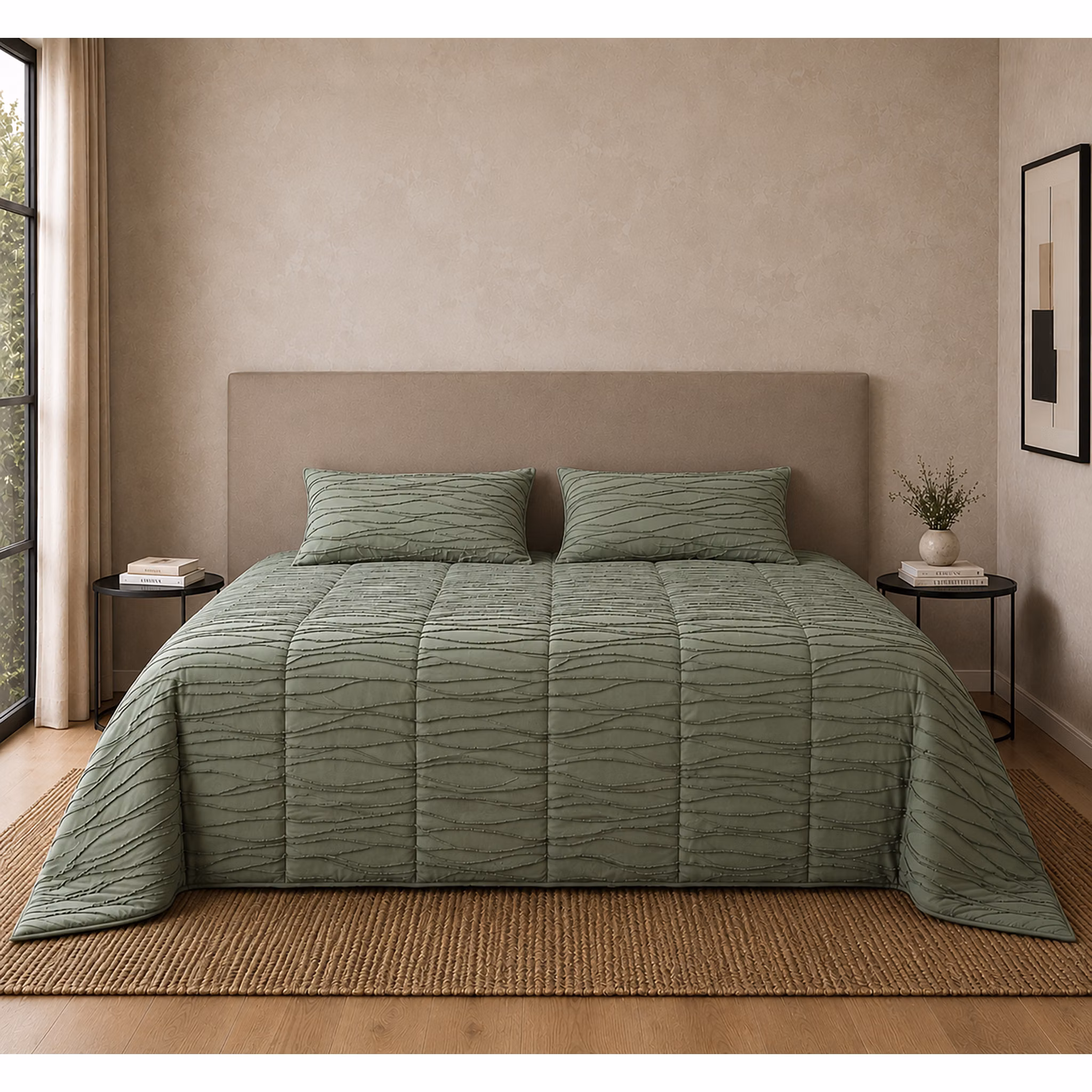 Pierre Cardin 3-Piece Textured Drift Comforter Set - 240cm x 240cm - Sage