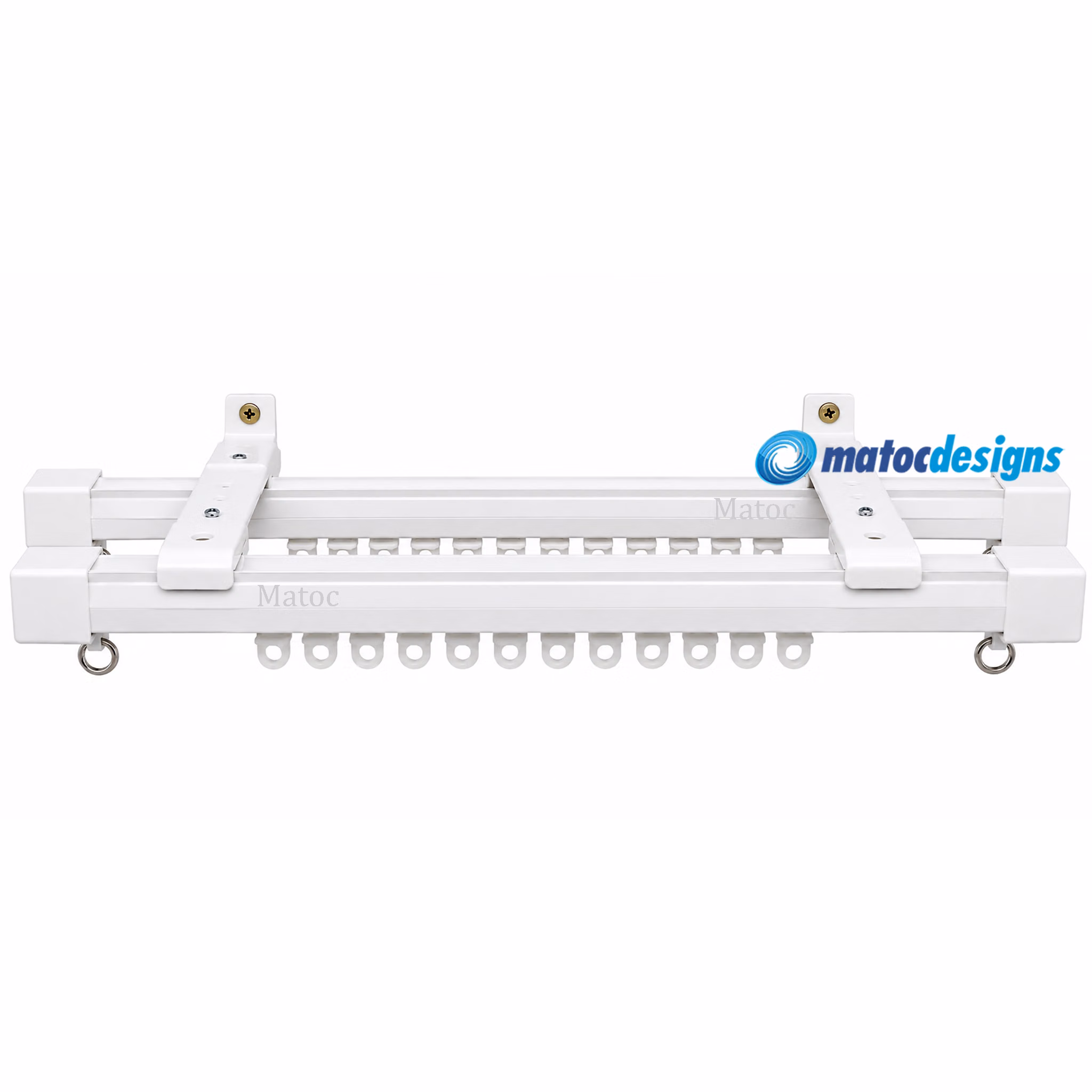 HD-Track Double Curtain Rail Set - Metal Wall Fix Brackets - White