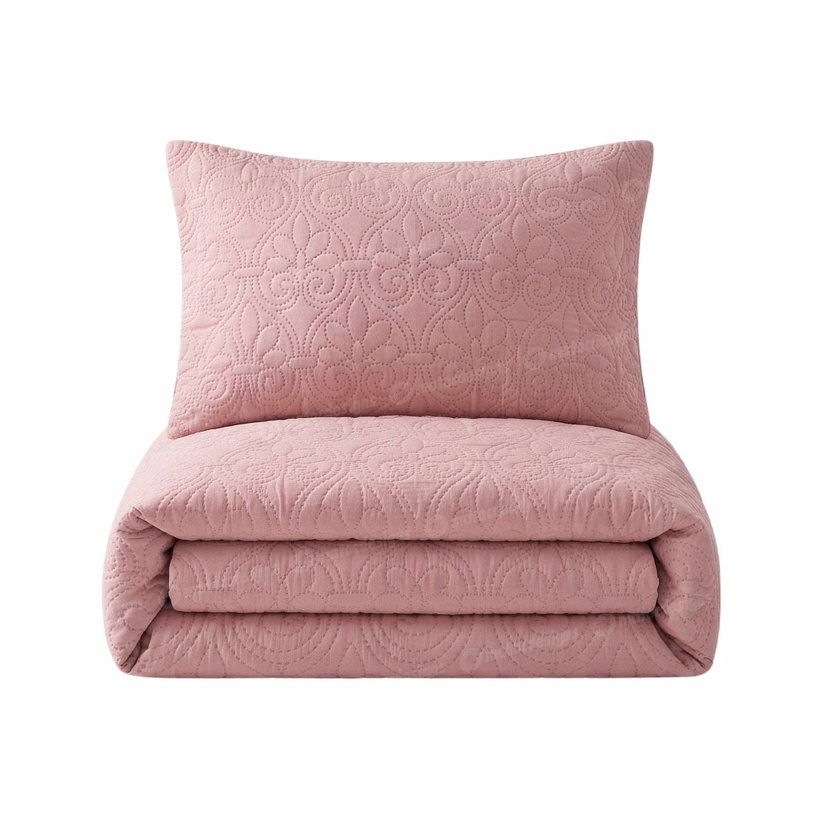 Tela Milano 3-Piece Plain Ultrasonic Quilt Set - 220cm x 200cm - Dusty Pink