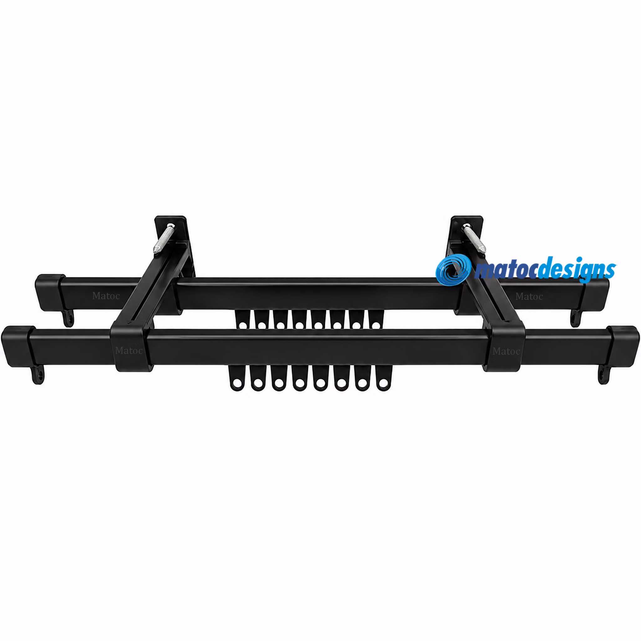 C-Track Double Curtain Rail Set - PVC Wall Fix Brackets - Black