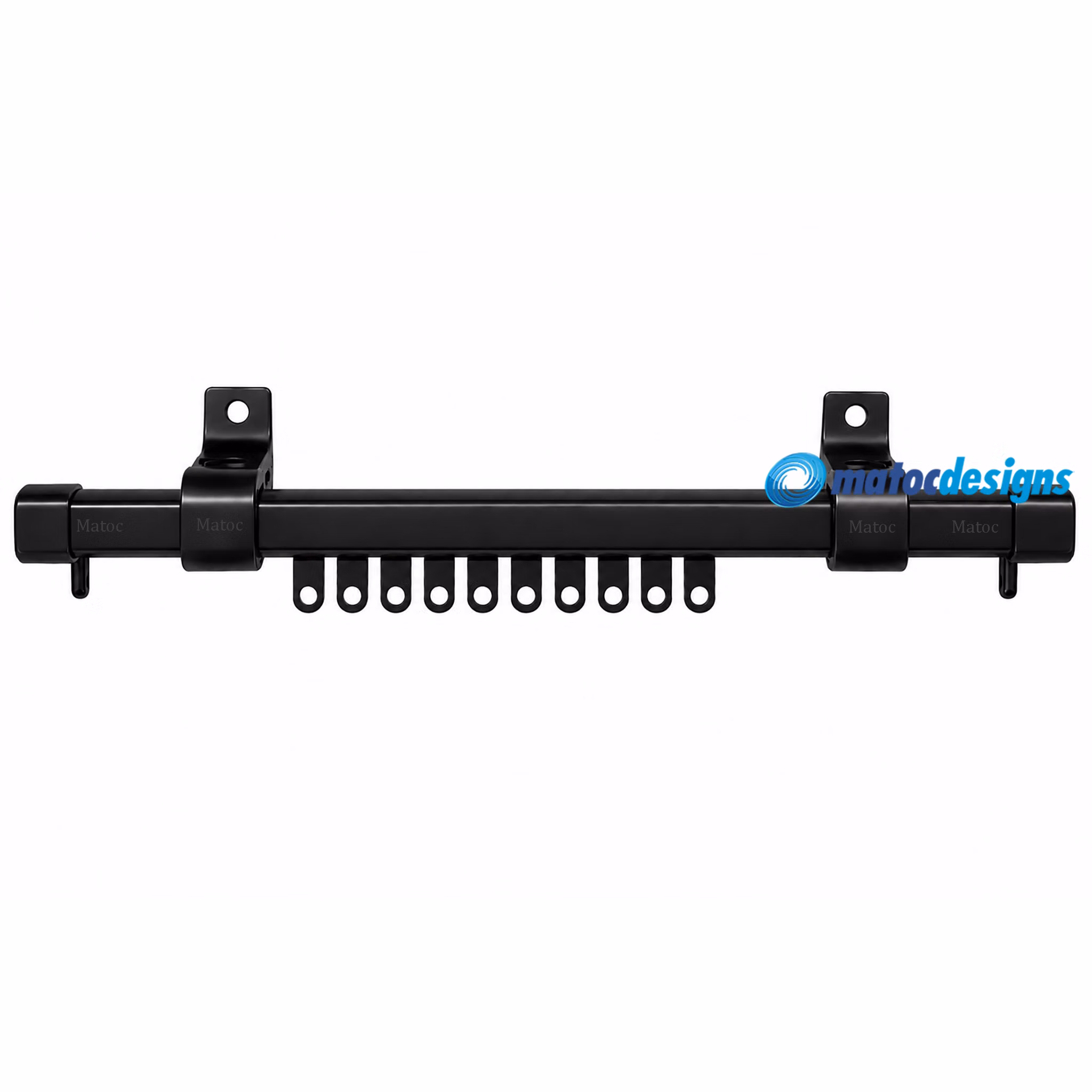C-Track Single Curtain Rail Set - PVC Wall Fix Brackets - Black