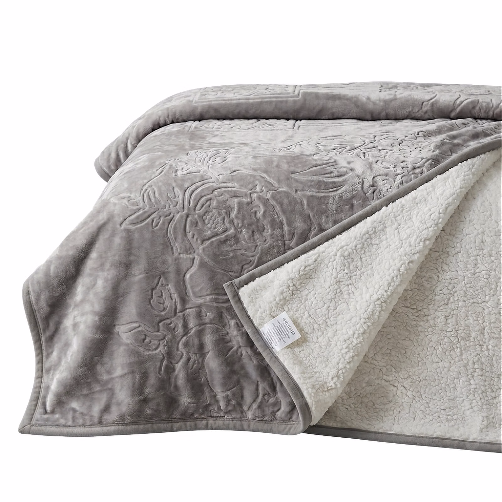 Caloroso Reversible Sherpa Mink Blanket - 230cm x 200cm - Silver Grey