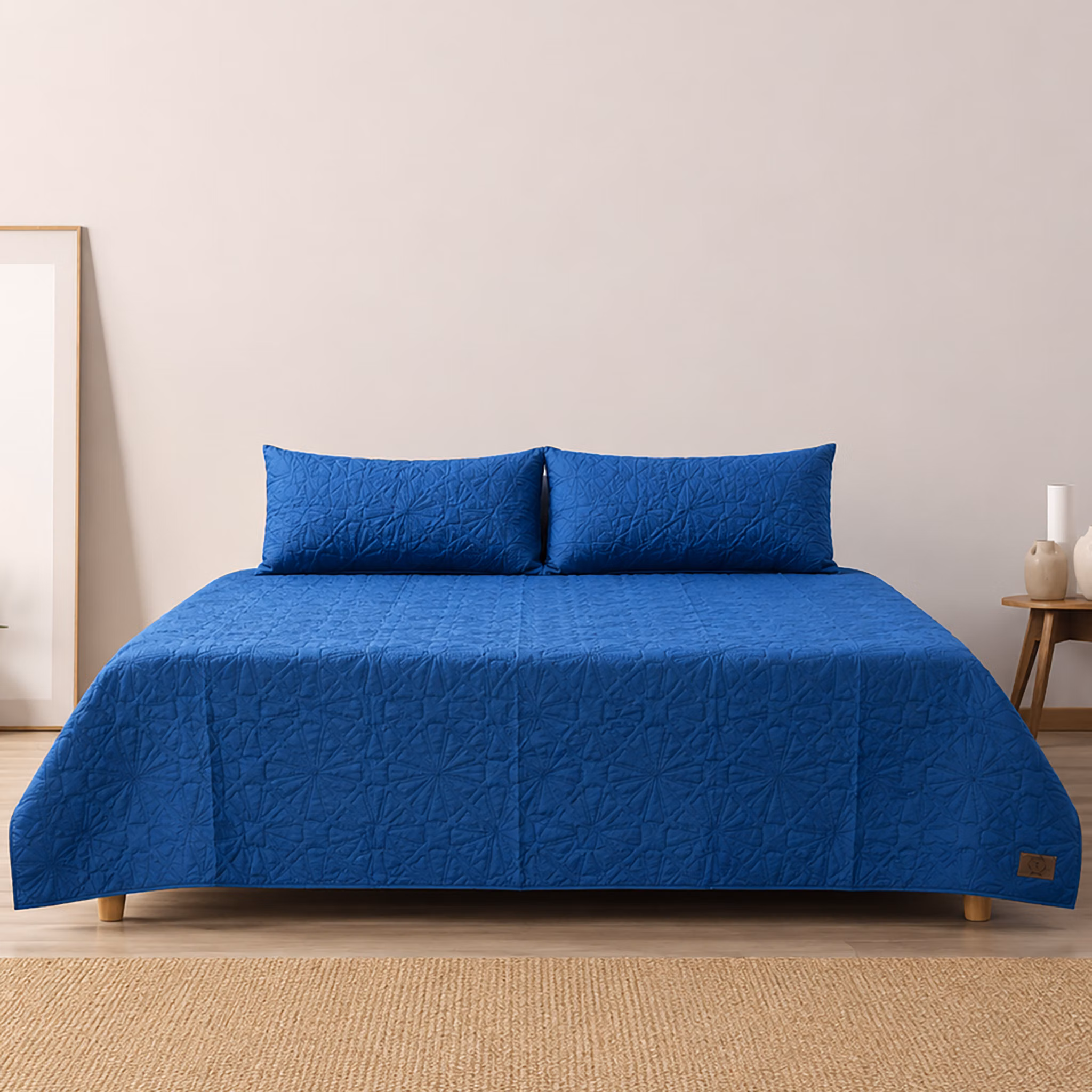 Pierre Cardin 3-Piece Plain Ultrasonic Quilt Set - 240cm x 240cm - Royal Blue