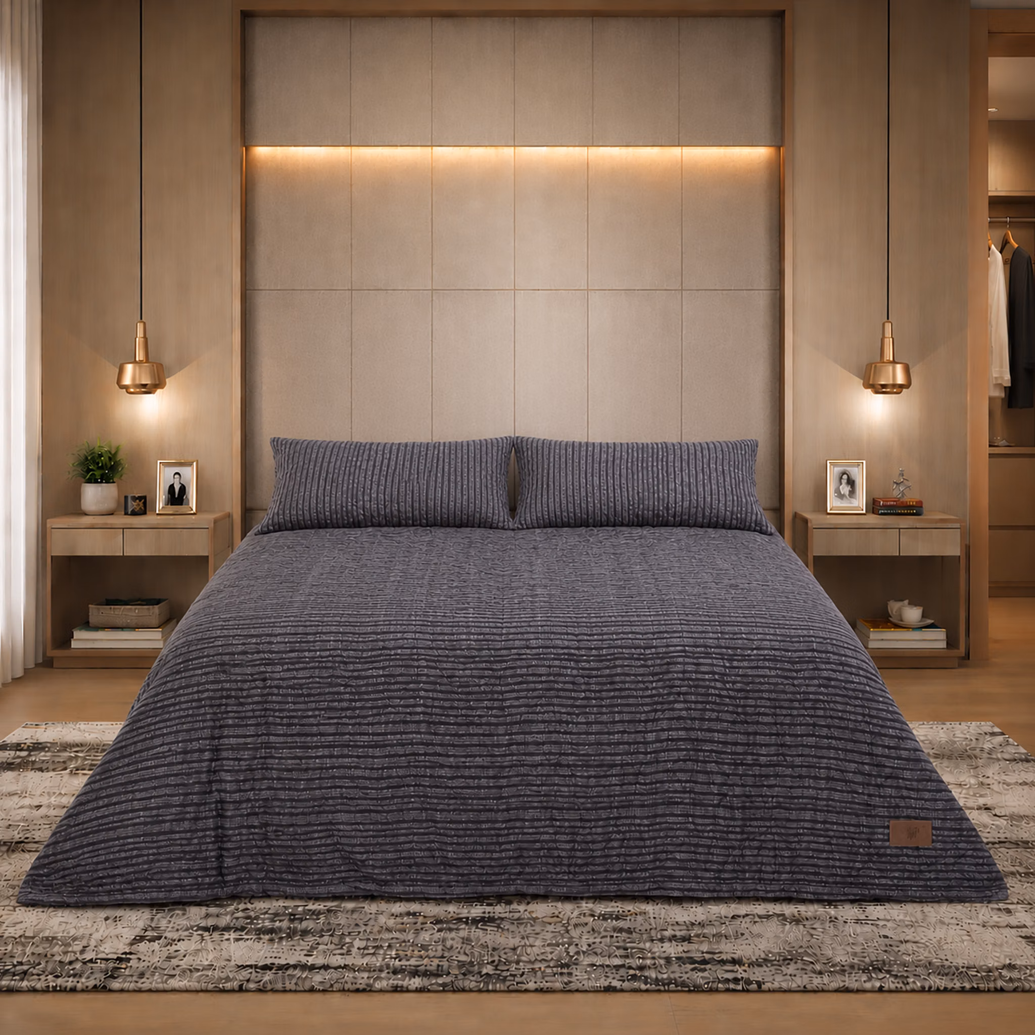 Pierre Cardin 3-Piece Textured Ultrasonic Quilt Set - 240cm x 240cm - Quarry