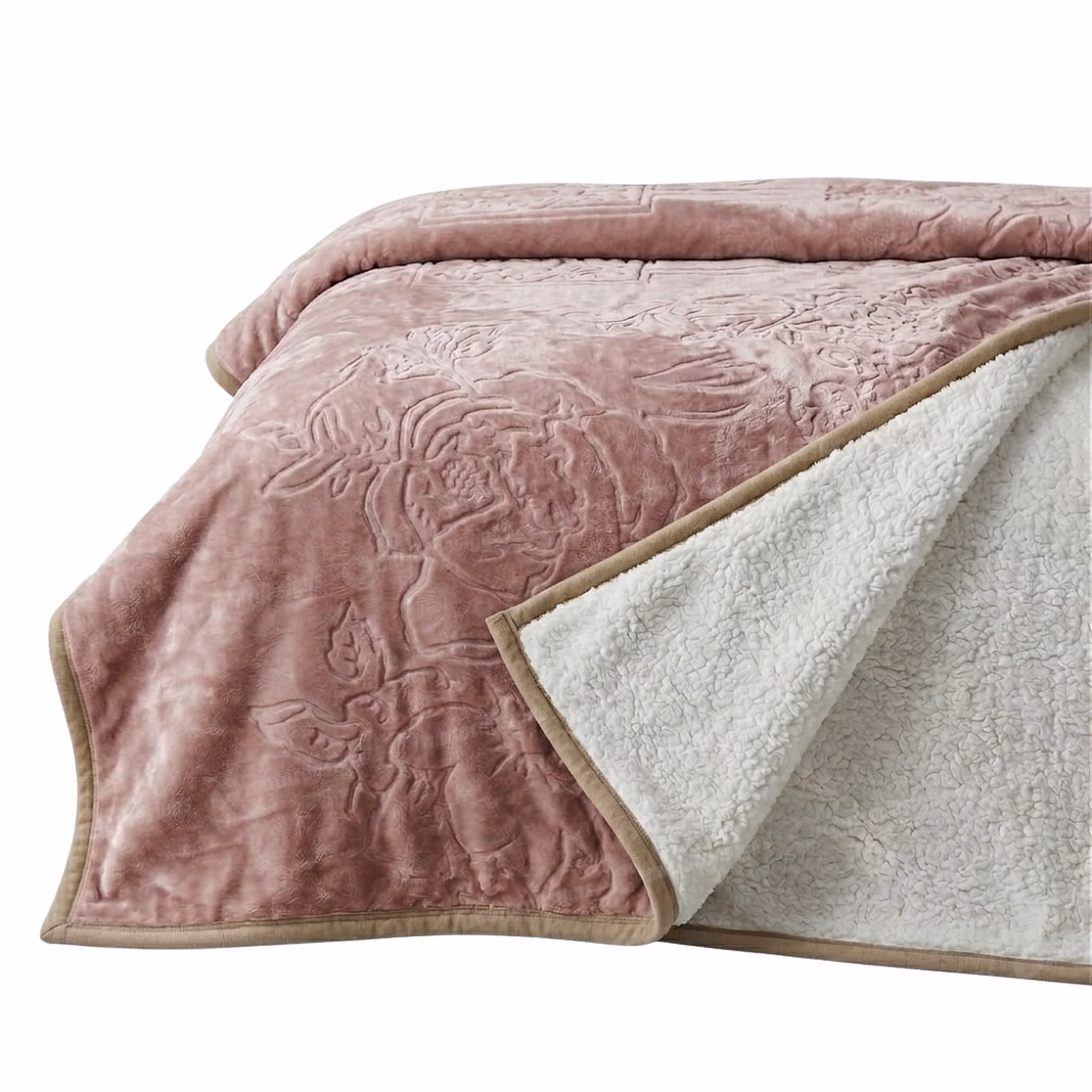 Caloroso Reversible Sherpa Mink Blanket - 230cm x 200cm - Pink
