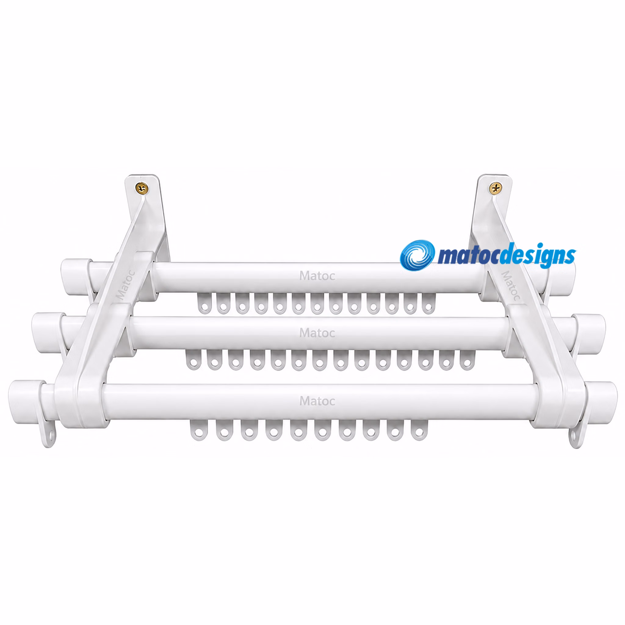 C-Track Triple Curtain Rail Set - PVC Wall Fix Brackets - White