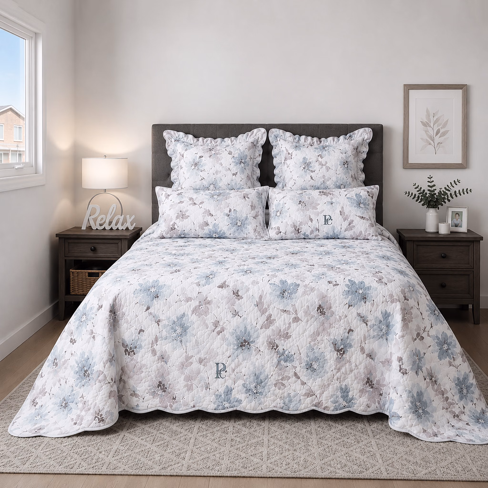 Pierre Cardin 5-Piece Scalloped Ultrasonic Quilt Set - 260cm x 230cm - Serra