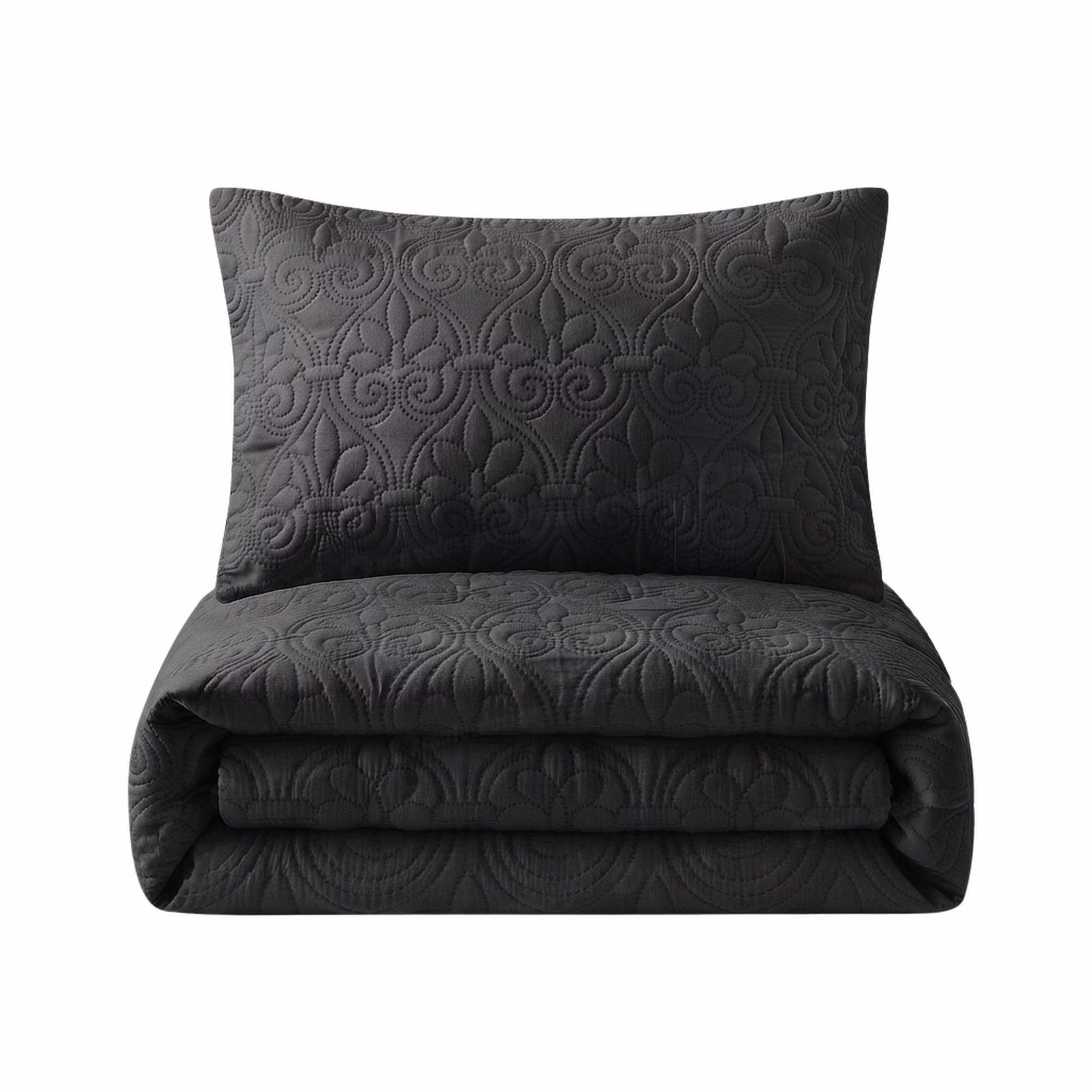 Tela Milano 3-Piece Plain Ultrasonic Quilt Set - 220cm x 200cm - Black