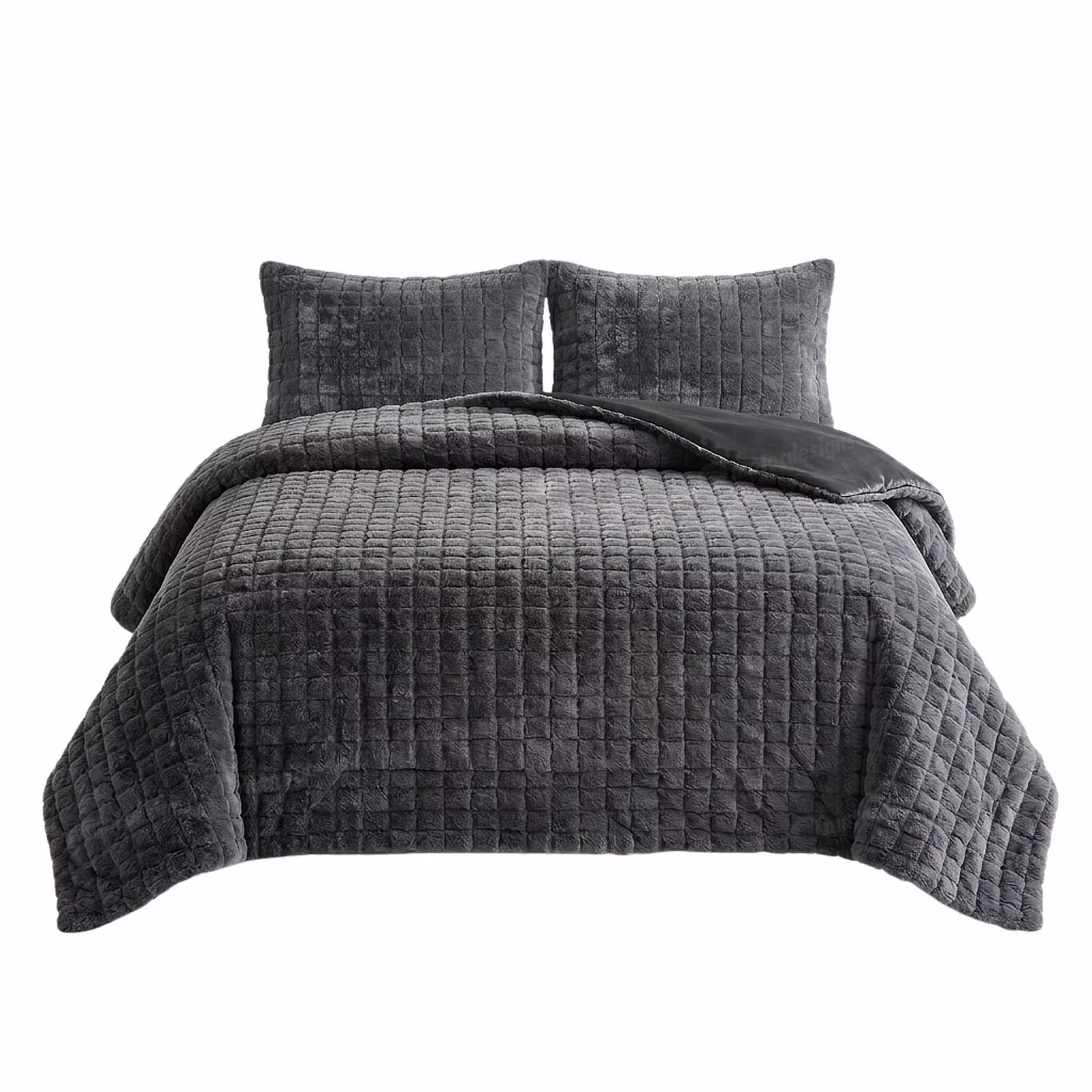 Serene Rabbit Fur Comforter Set - Super King 260cm x 230cm - Charcoal