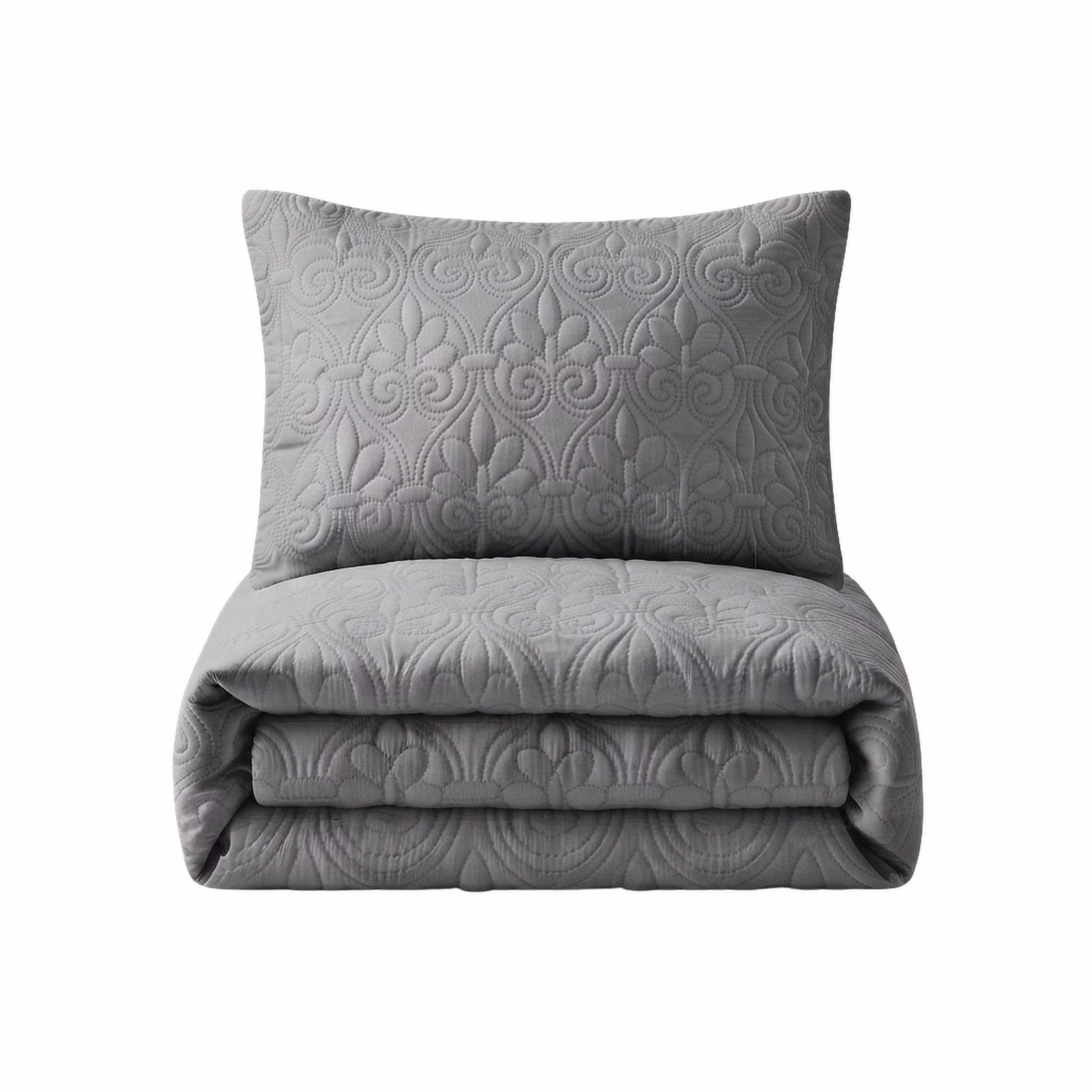 Tela Milano 3-Piece Plain Ultrasonic Quilt Set - 220cm x 200cm - Grey