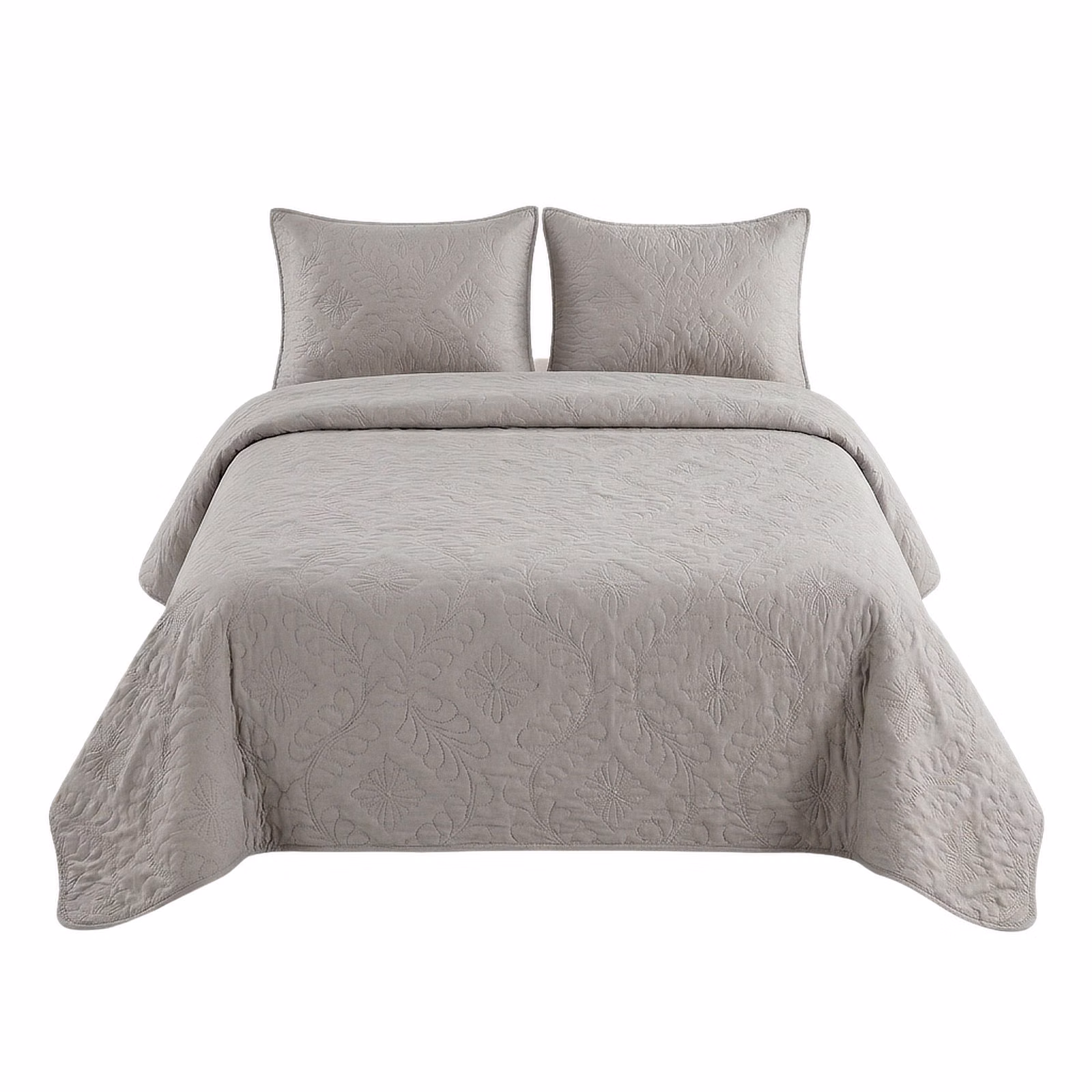 Espello 3-Piece Ultrasonic Quilt Set - Floral - 240cm x 240cm - Grey