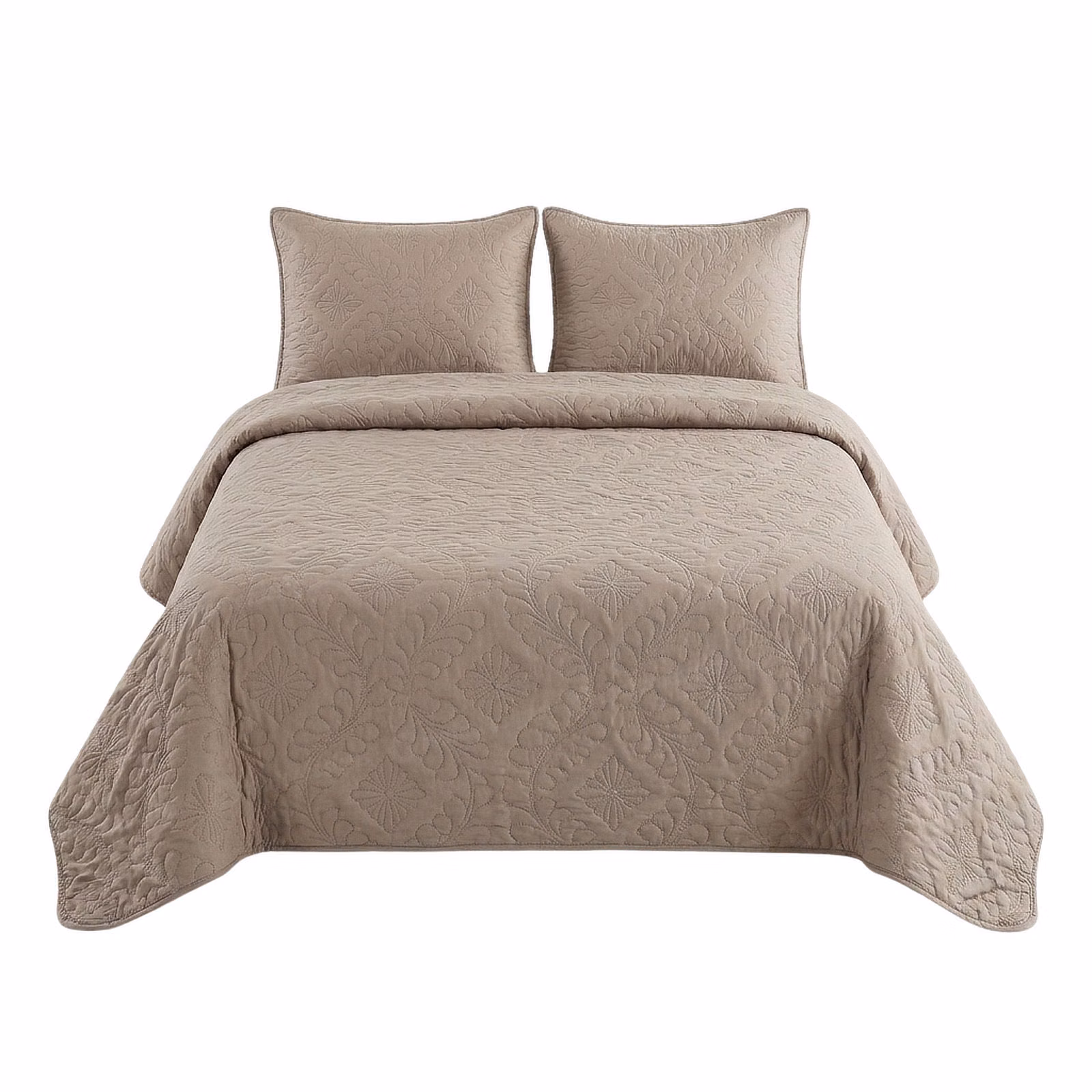 Espello 3-Piece Ultrasonic Quilt Set - Floral - 240cm x 240cm - Stone