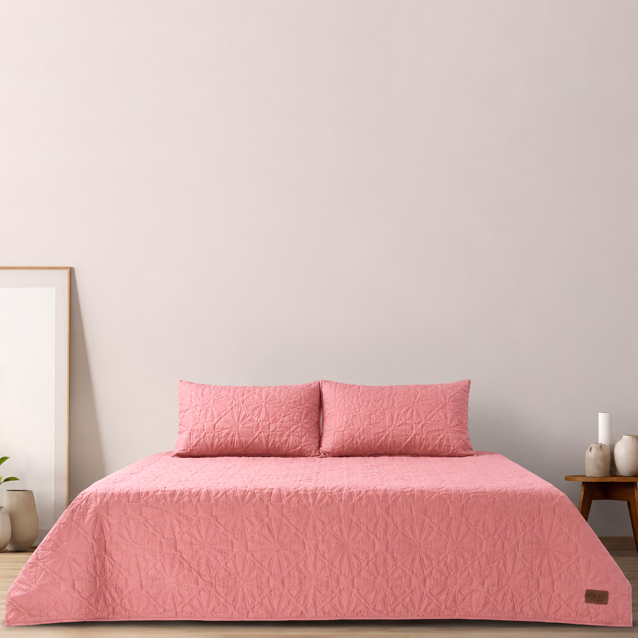Pierre Cardin 3-Piece Plain Ultrasonic Quilt Set - 240cm x 240cm - Dusty Rose