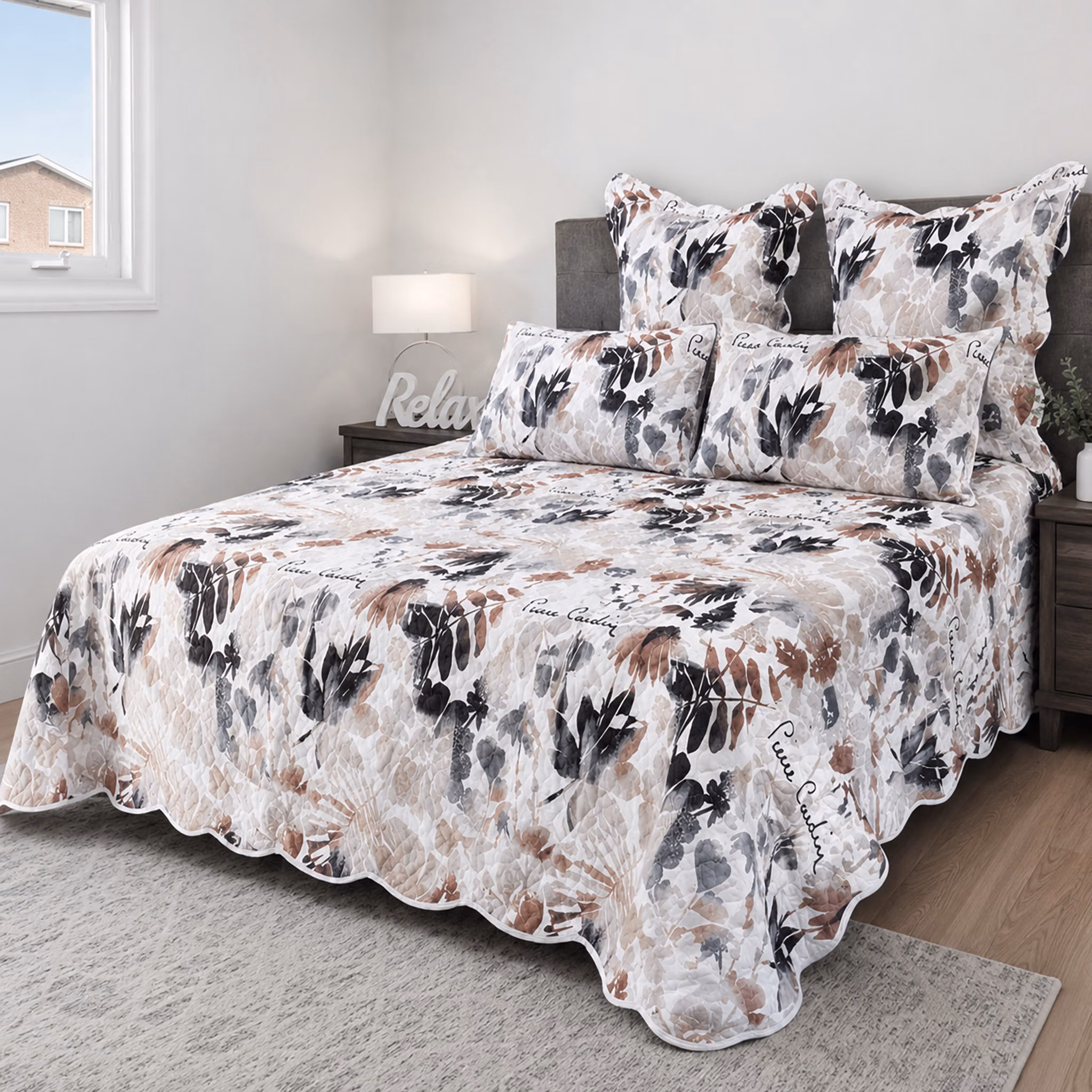 Pierre Cardin 5-Piece Scalloped Ultrasonic Quilt Set - 260cm x 230cm - Zoe