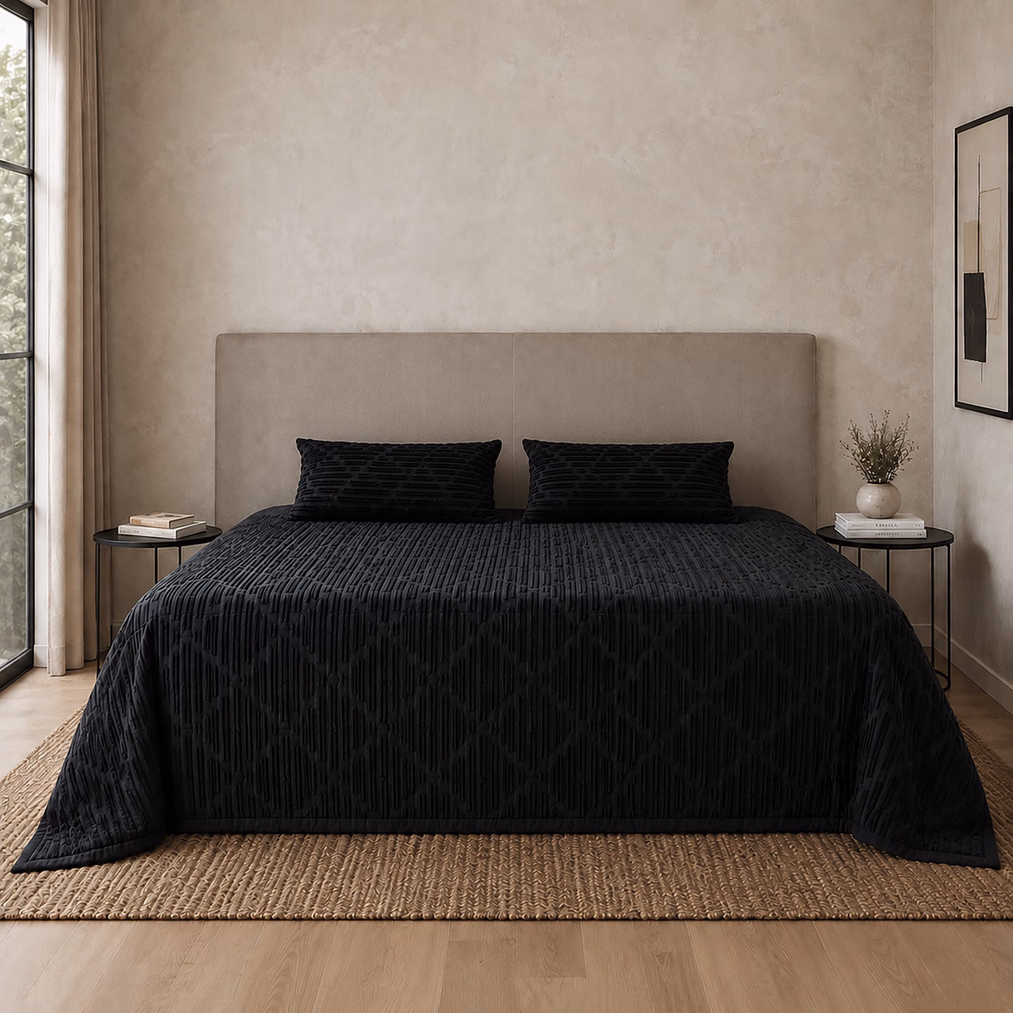 Pierre Cardin 3-Piece Textured Dash Comforter Set - 240cm x 200cm - Black