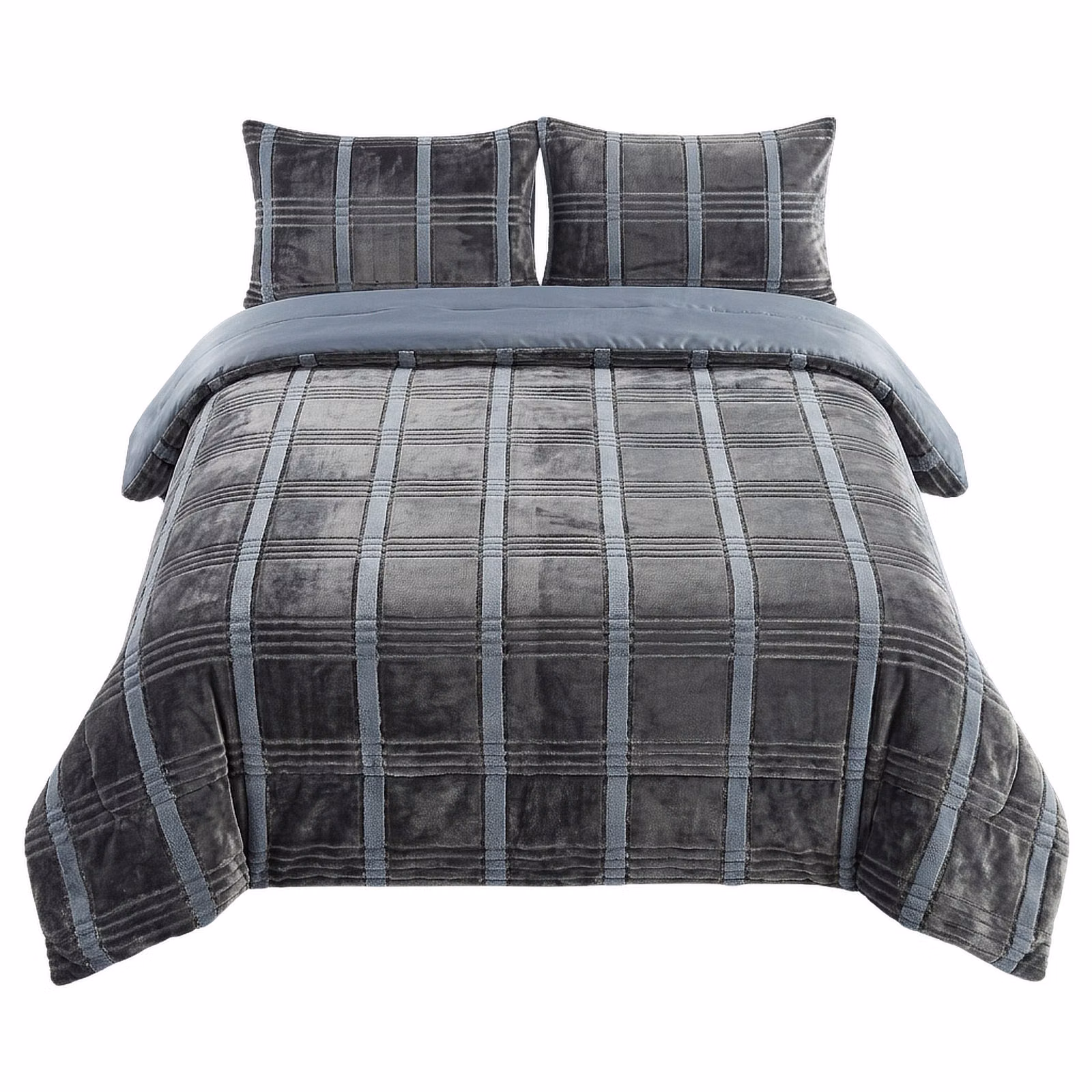 Caloroso Jacquard Velvet Flannel Blanket Comforter Set - Queen 230cm x 200cm - Charcoal
