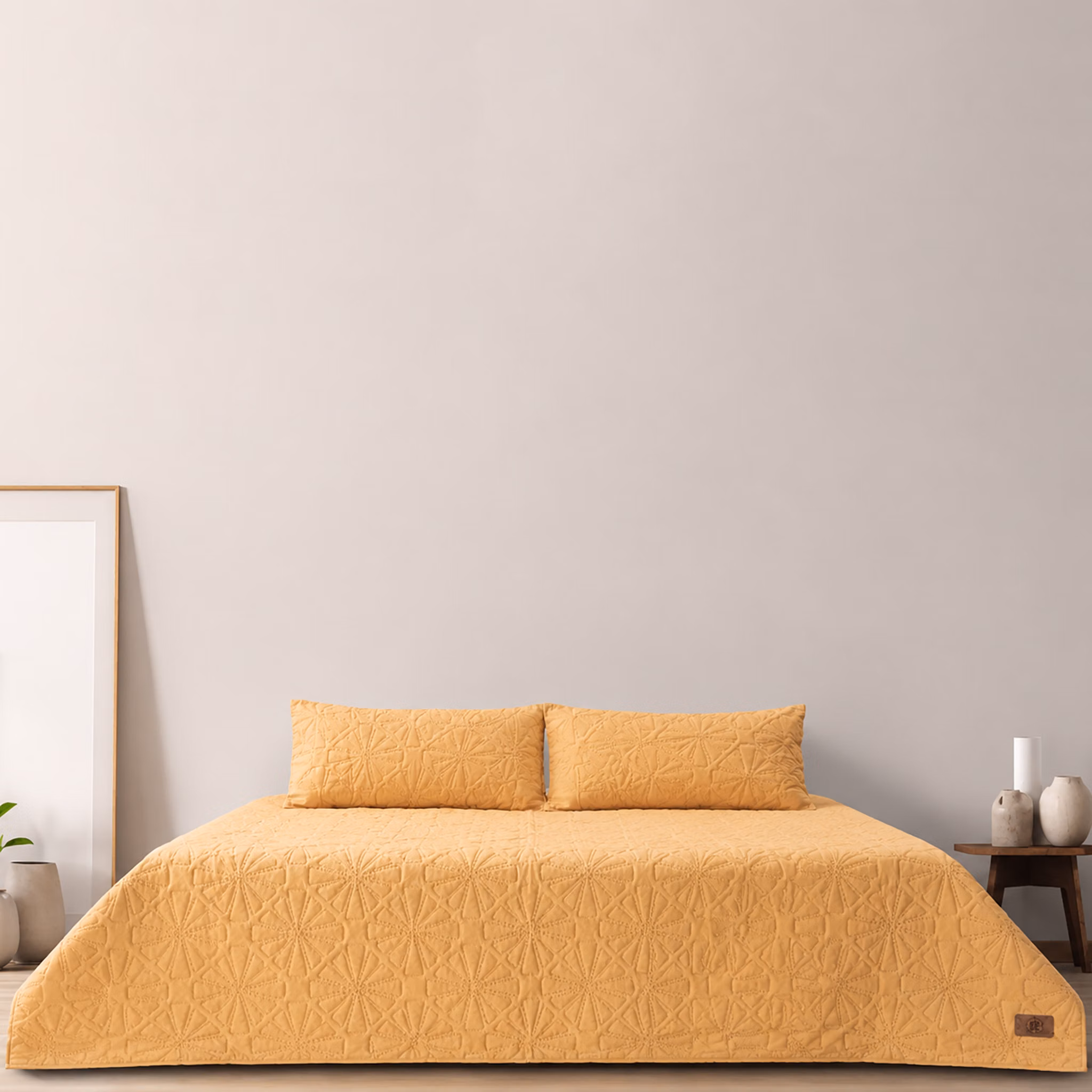 Pierre Cardin 3-Piece Plain Ultrasonic Quilt Set - 240cm x 240cm - Gold