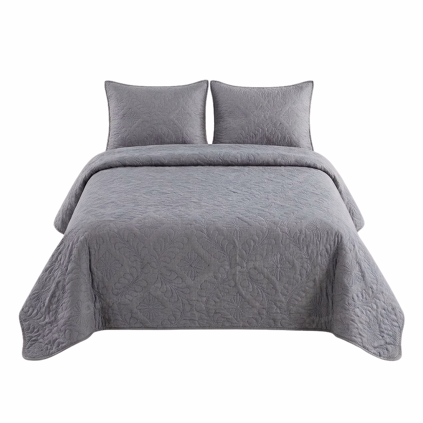Espello 3-Piece Ultrasonic Quilt Set - Floral - 240cm x 240cm - Charcoal