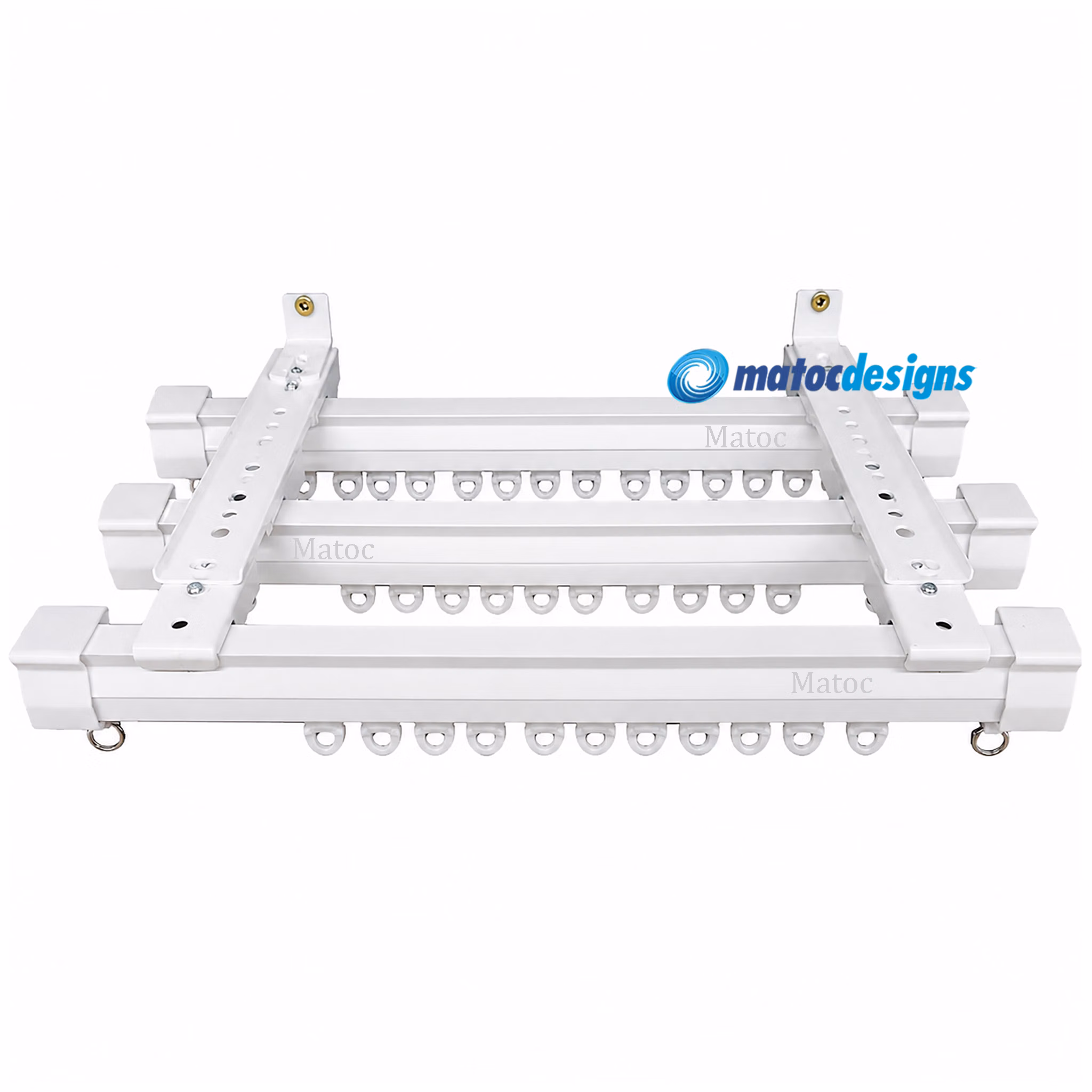 HD-Track Triple Curtain Rail Set - Metal Wall Fix Brackets - White