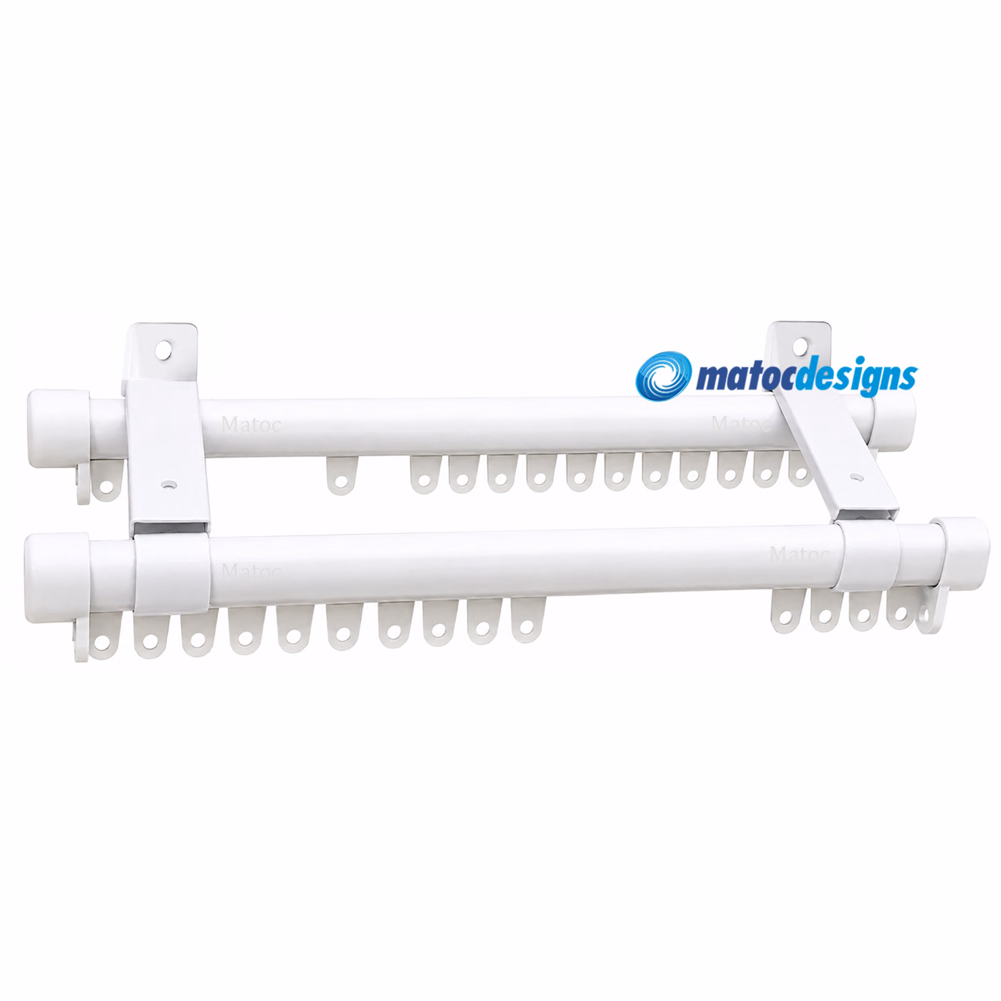 C-Track Double Curtain Rail Set - Metal Wall Fix Brackets - White