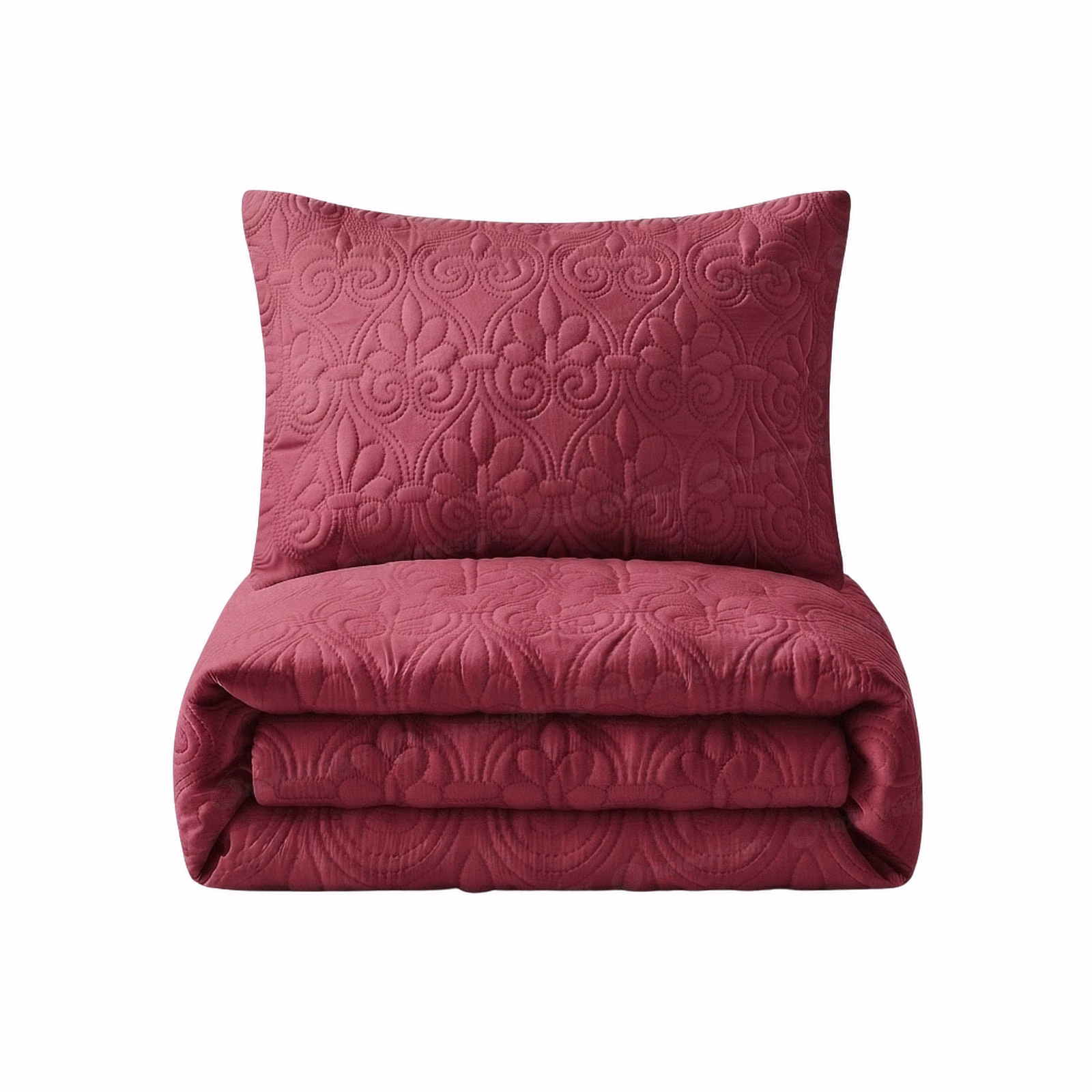 Tela Milano 3-Piece Plain Ultrasonic Quilt Set - 220cm x 200cm - Burgundy