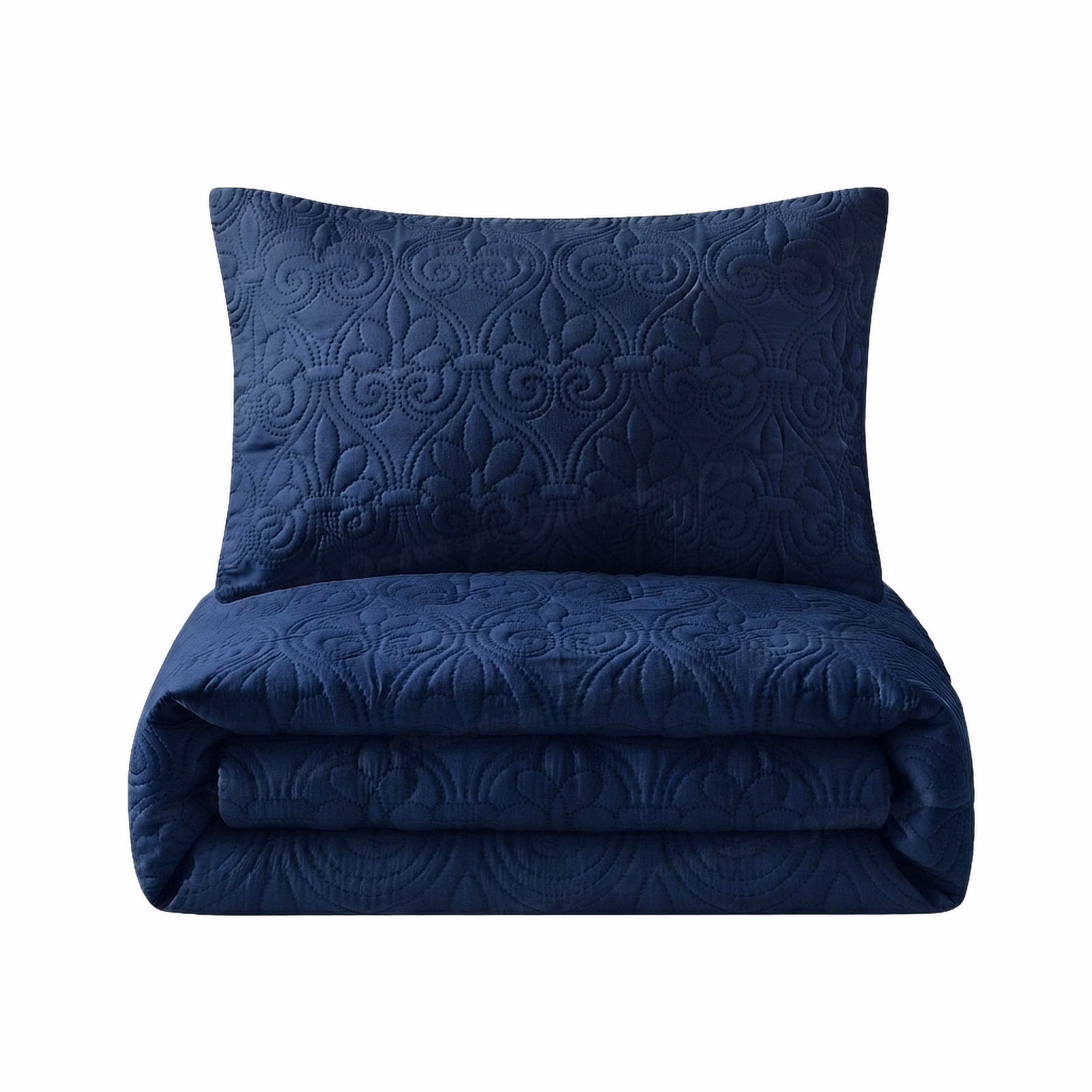 Tela Milano 3-Piece Plain Ultrasonic Quilt Set - 220cm x 200cm - Navy