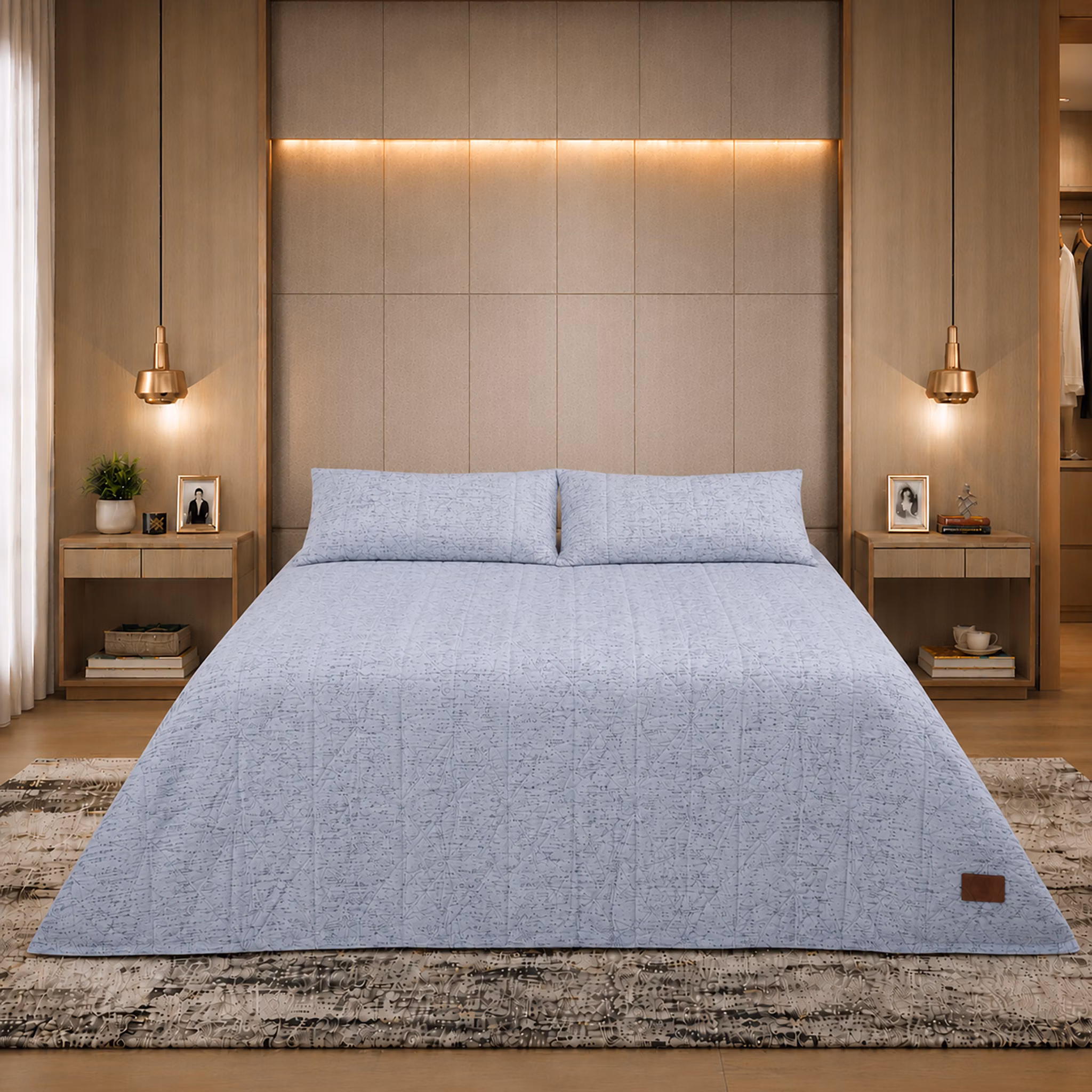 Pierre Cardin 3-Piece Textured Ultrasonic Quilt Set - 240cm x 240cm - Moonstone