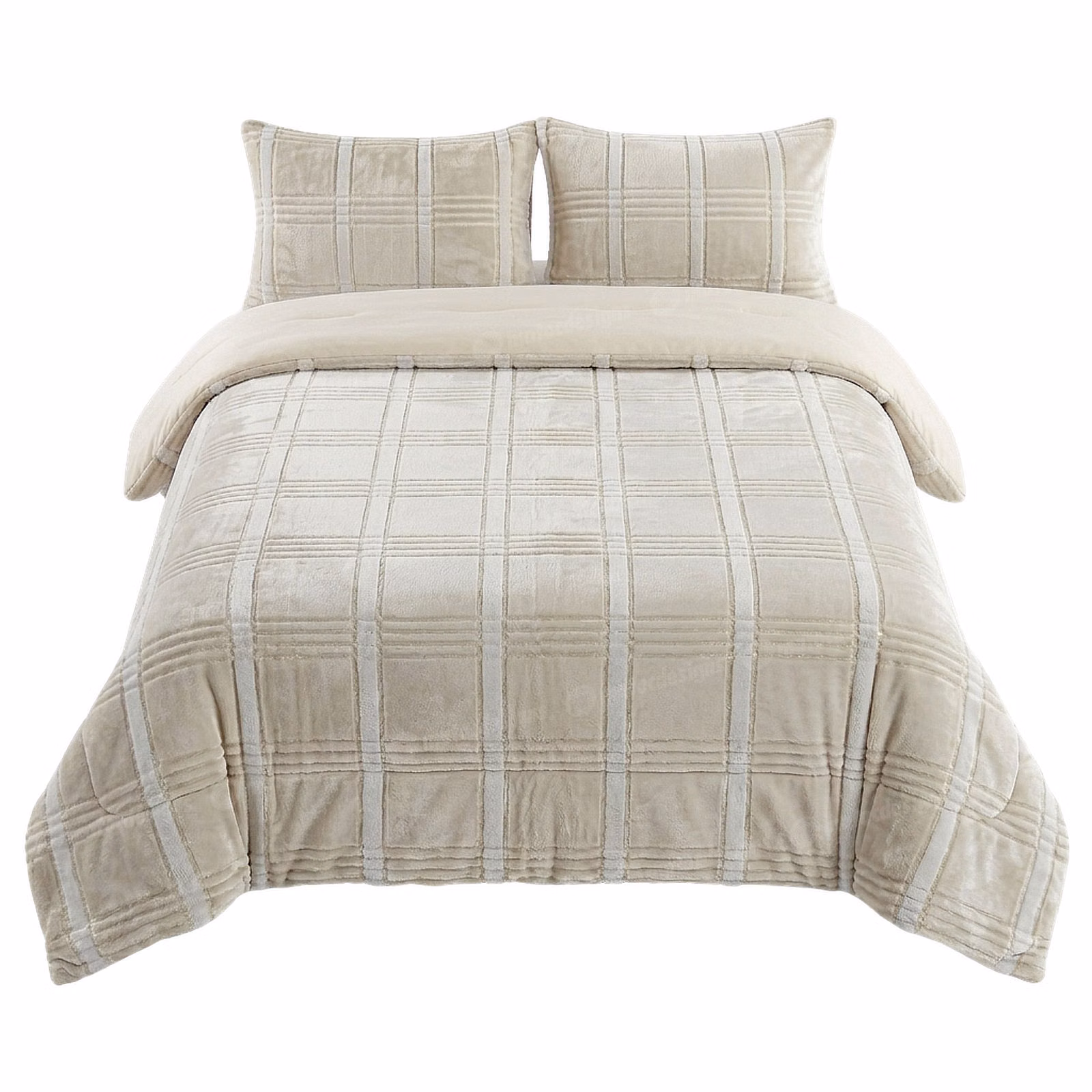 Caloroso Jacquard Velvet Flannel Blanket Comforter Set - Queen 230cm x 200cm - Cream