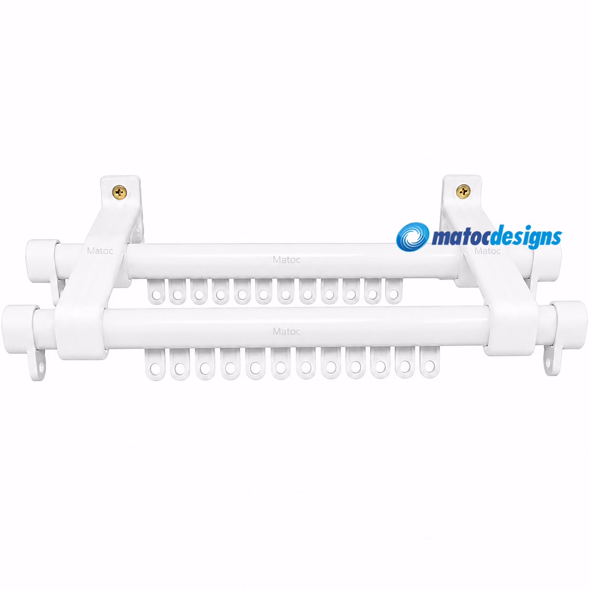 C-Track Double Curtain Rail Set - PVC Wall Fix Brackets - White
