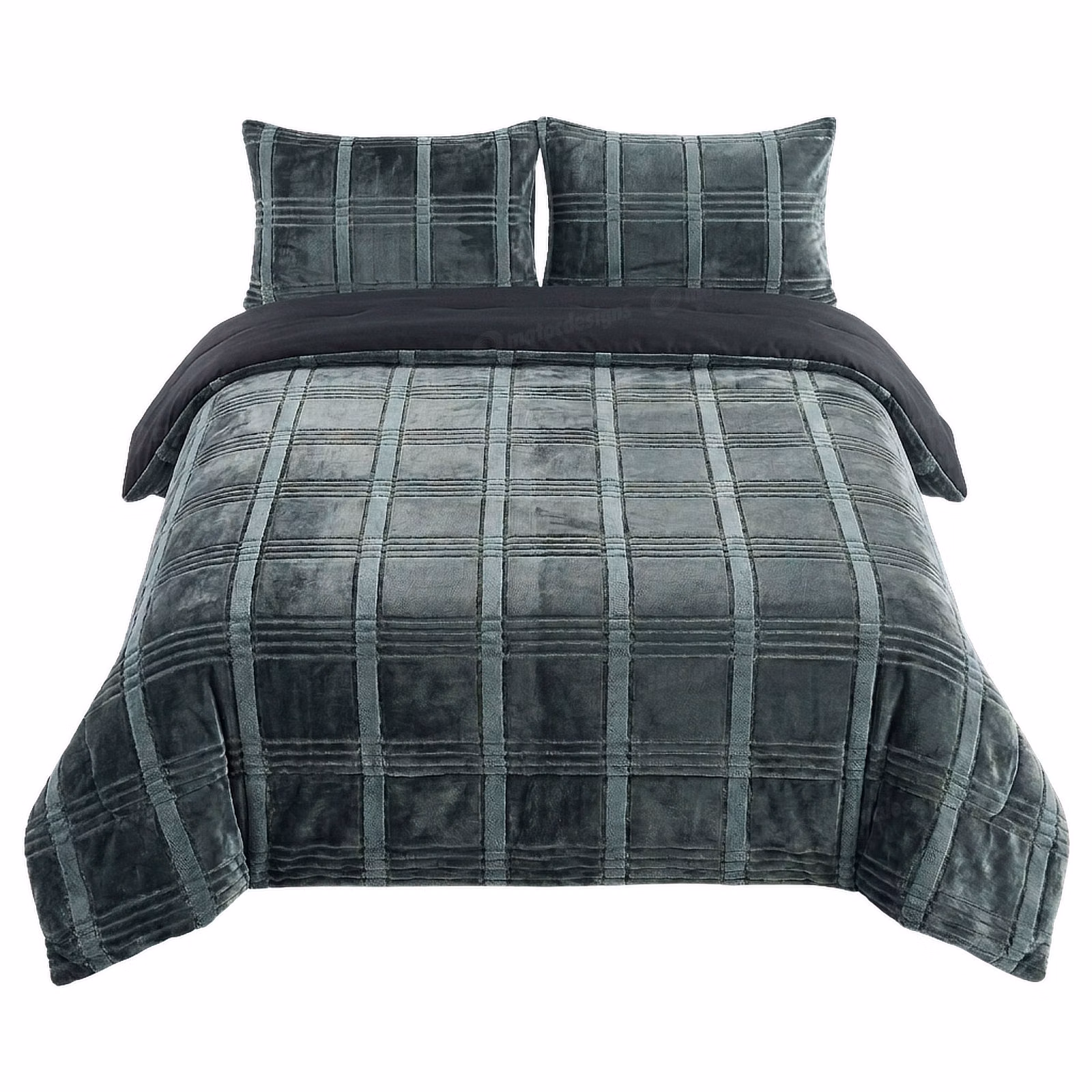 Caloroso Jacquard Velvet Flannel Blanket Comforter Set - Queen 230cm x 200cm - Sage