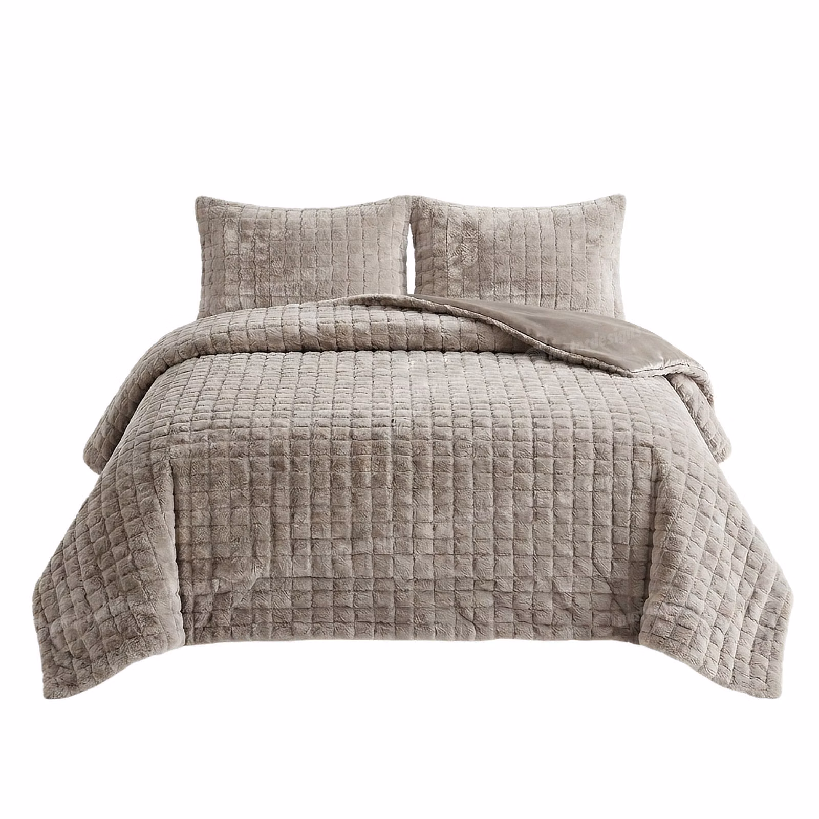 Serene Rabbit Fur Comforter Set - Super King 260cm x 230cm - Stone