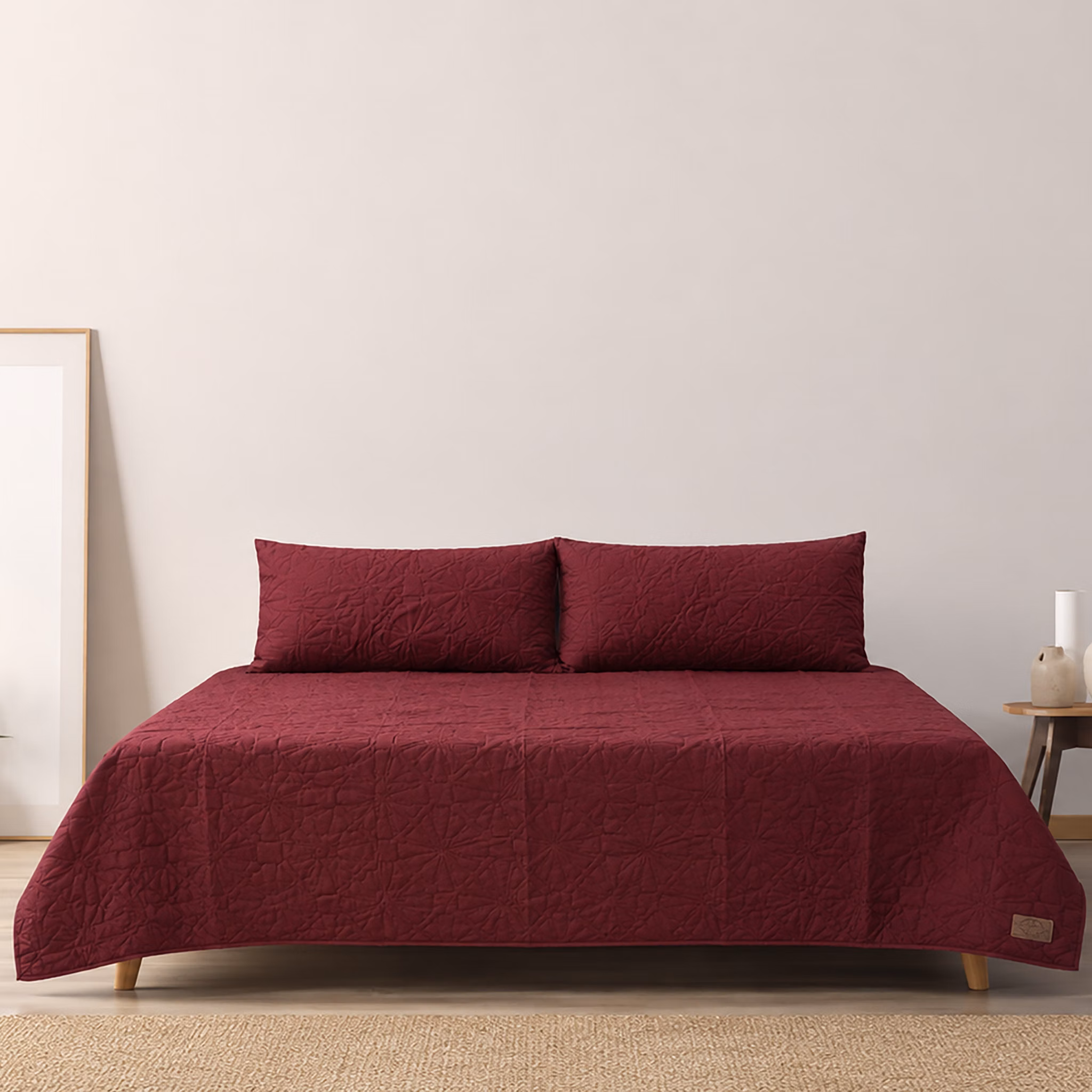Pierre Cardin 3-Piece Plain Ultrasonic Quilt Set - 240cm x 240cm - Maroon