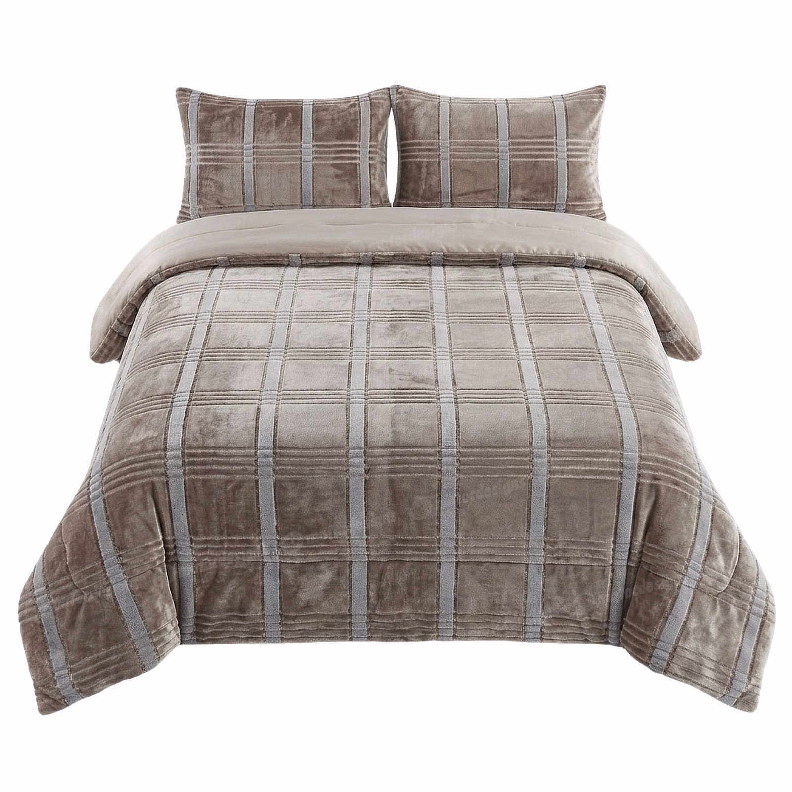 Caloroso Jacquard Velvet Flannel Blanket Comforter Set - Queen 230cm x 200cm - Stone