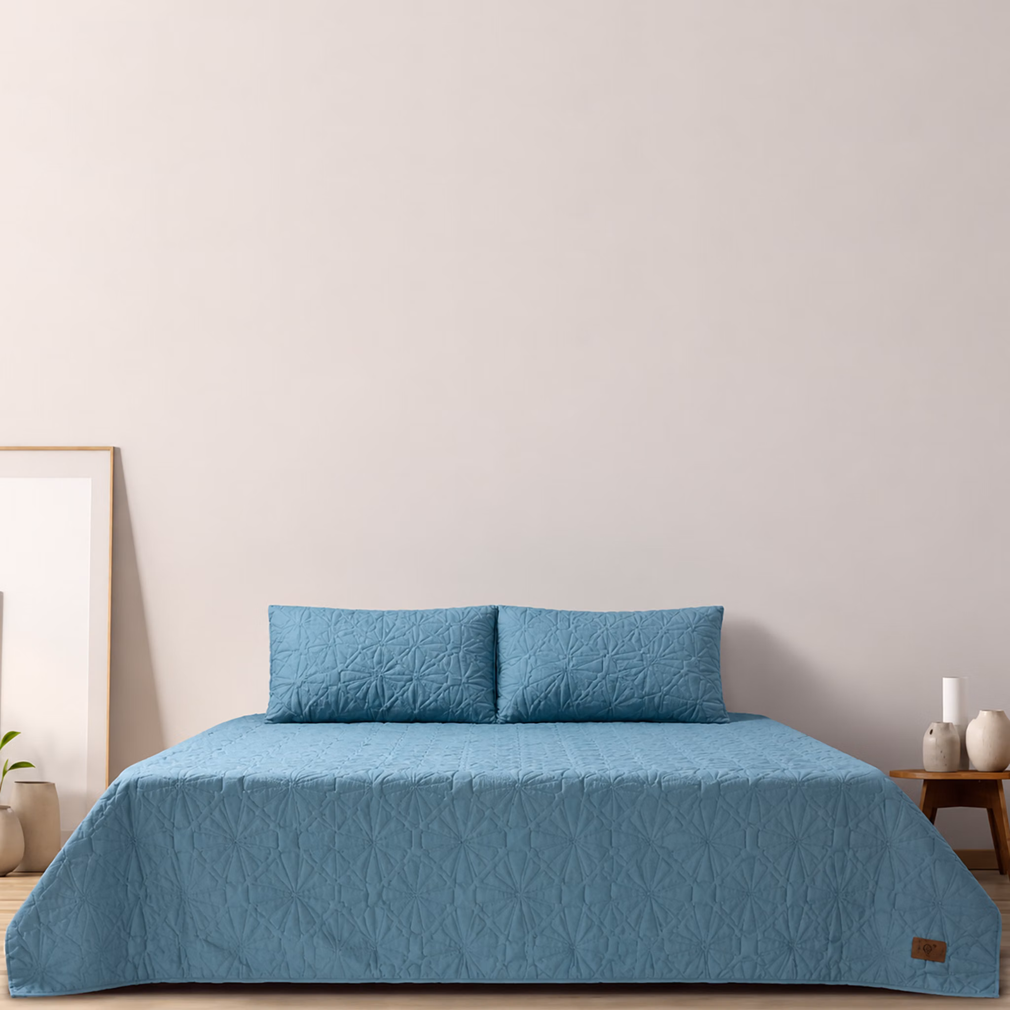 Pierre Cardin 3-Piece Plain Ultrasonic Quilt Set - 240cm x 240cm - Smoke Blue